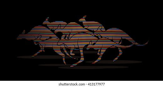 Group of Kangaroo jumping designed using line rainbows graphic vector.
