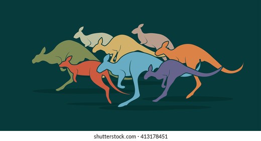 Group of Kangaroo jumping designed using colorful graphic vector.