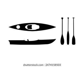 Group of Kayak with Paddle Silhouette isolated white background. Vector Illustration