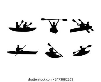 Group of Kayak Silhouette isolated white background. Vector Illustration