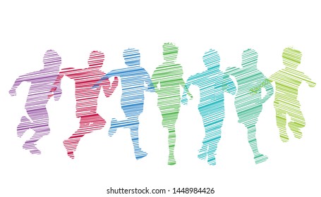 A group of kid run and have fun, illustration-Isolated