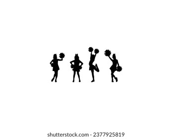 Group of Kids Cheerleader silhouette isolated white background. Vector Illustration