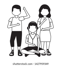 group kids dancing music white background vector illustration