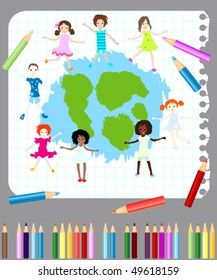 group of kids drawing on a note book paper