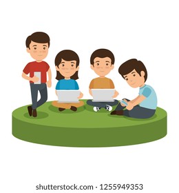 group of kids with electronic devices
