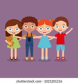 group kids embrace happy smiling boys and girl