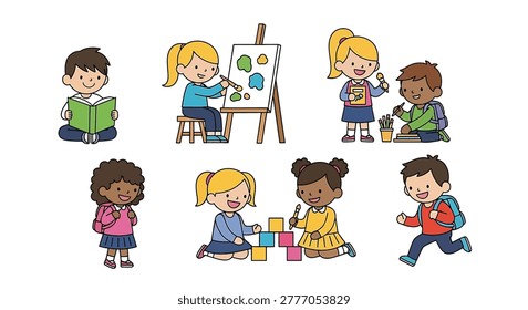 Group of kids engaged in various activities
