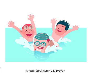 group of kids enjoy playing together in swimming pool vector illustration
