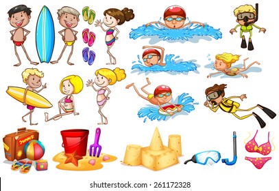 Group of kids enjoying summer on a white background