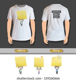 Group of kids holding yellow paper printed on shirt. Vector design 