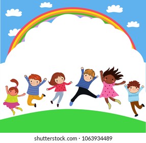 group of kids jumping