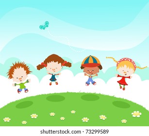 Group of Kids Jumping With Joy