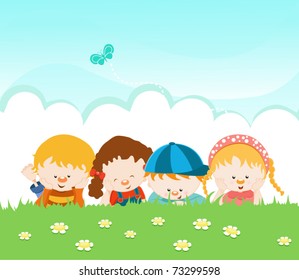 Group of Kids Lying On The Grass