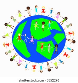 Group of kids on a planet earth background