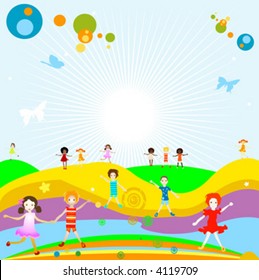 Group of kids playing, abstract background, creative design