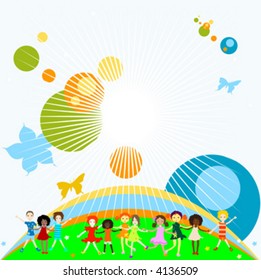 Group of kids playing, abstract background, creative design