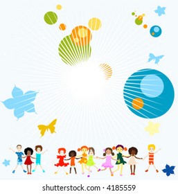 Group of kids playing, abstract background, creative design