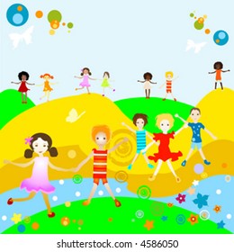 Group of kids playing, abstract background, creative design