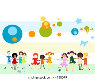 Group of kids playing, abstract background, creative design