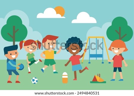 Group of Kids Playing Game in Public Park or School  Children Vector Illustration, Cartoon, Clip art, and Line Art Design