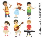 group of kids playing music instruments vector collection