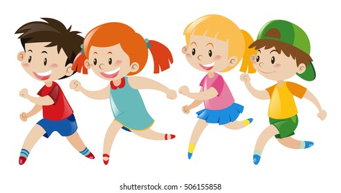 Group of kids running illustration