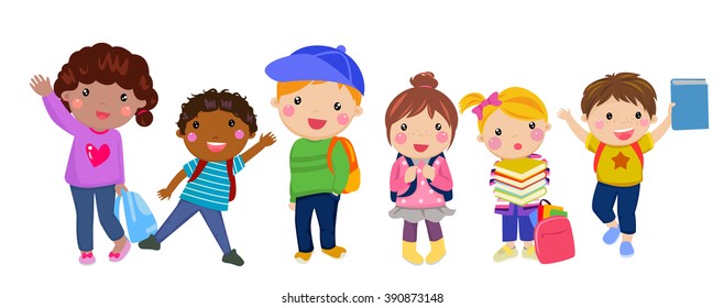 Grupo de niños con bolso escolar