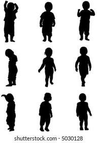 group of kids silhouettes in play and movement