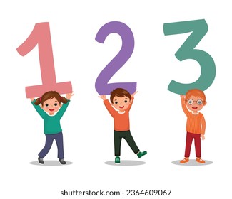 Group of kids student holding numbers