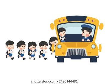 Group kids students enter school bus 