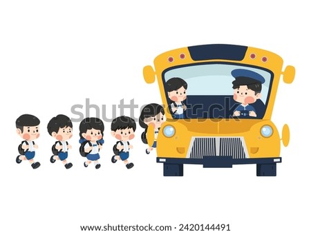 Group kids students enter school bus 