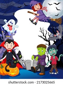 Grupo de niños con disfraces de halloween en la noche de halloween