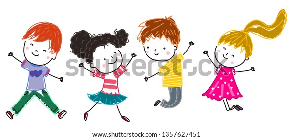 Group Kidsdrawing Sketch Stock Vector (Royalty Free) 1357627451