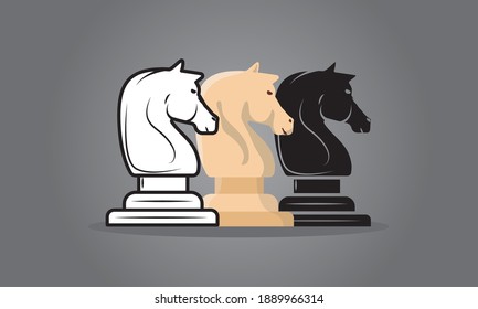 group of knights chess pieces set colors icons vector illustration design