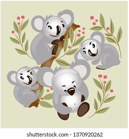 group of koalas on eucalyptus