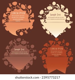 Group of labels combining floral elements and simple shapes. Flower silhouettes are arranged in a circle as the sunbeams. Elegant labels, banners, or stickers for any herbal products.