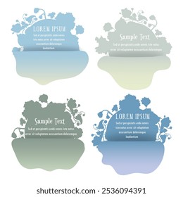 Group of labels combining floral elements and simple shapes. African violet flower silhouettes are arranged in a circle as the sunbeams. Elegant labels, banners, or stickers for any herbal products.