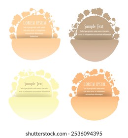 Group of labels combining floral elements and simple shapes. African violet flower silhouettes are arranged in a circle as the sunbeams. Elegant labels, banners, or stickers for any herbal products.