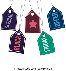 Group of labels with text and stars for black friday. Vector illustration