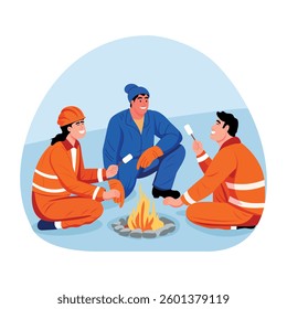 A group of labour talking with each other, flat style illustration 