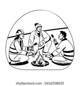 Un grupo de trabajo hablando entre sí, ilustración de estilo de glifo 