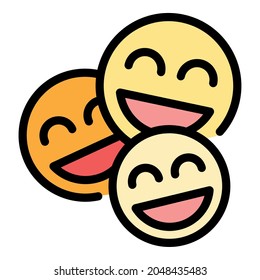 Group laugh emoji icon. Outline group laugh emoji vector icon color flat isolated