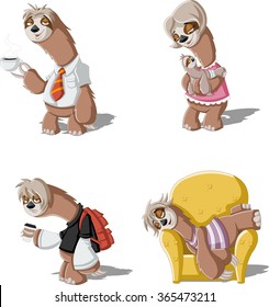 Group Of Lazy Cartoon Sloths