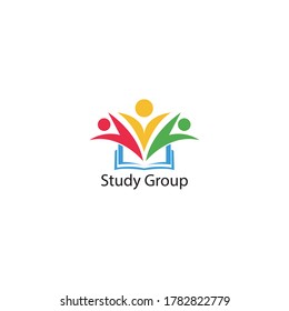 libro de aprendizaje de grupo y logotipo de ilustración infantil, diseño de plantilla de vector de color