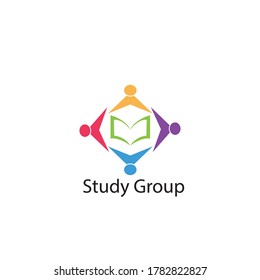 group learning book and child illustration logo, color vector template design