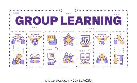 Group learning word concept isolated on white. Teamwork, partnership. Discussion, planning. Creative illustration banner surrounded by editable line colorful icons