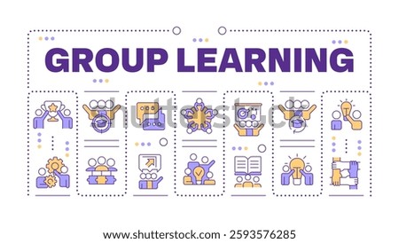 Group learning word concept isolated on white. Teamwork, partnership. Discussion, planning. Creative illustration banner surrounded by editable line colorful icons