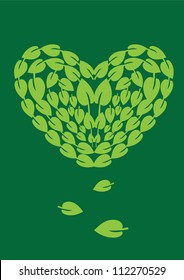 A group of leaves form into a heart shape. Vector illustration.