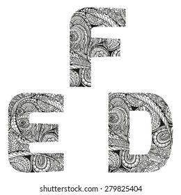Group of  letters, vector illustration, doodle sketchy style.