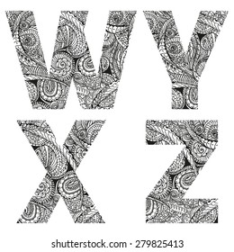 Group of  letters, vector illustration, doodle sketchy style.